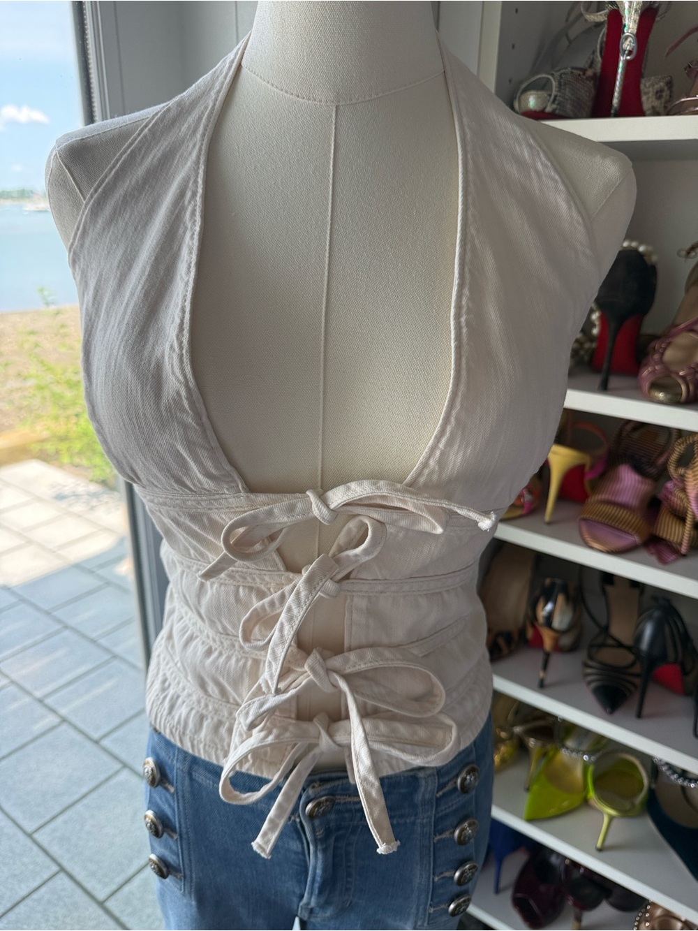 Reformation Cream Halter Tie-Front Camisole
